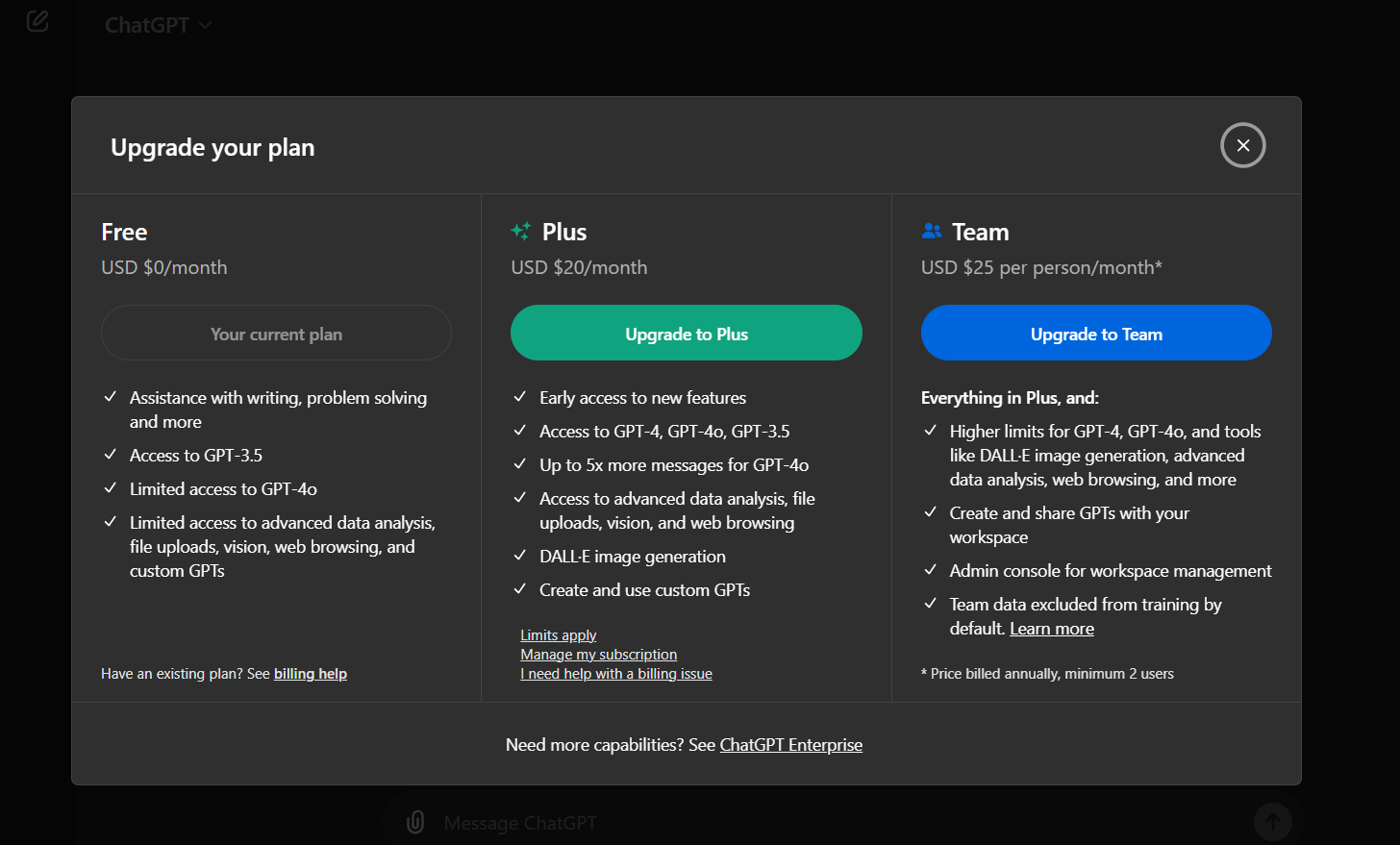 chatGPT pricing