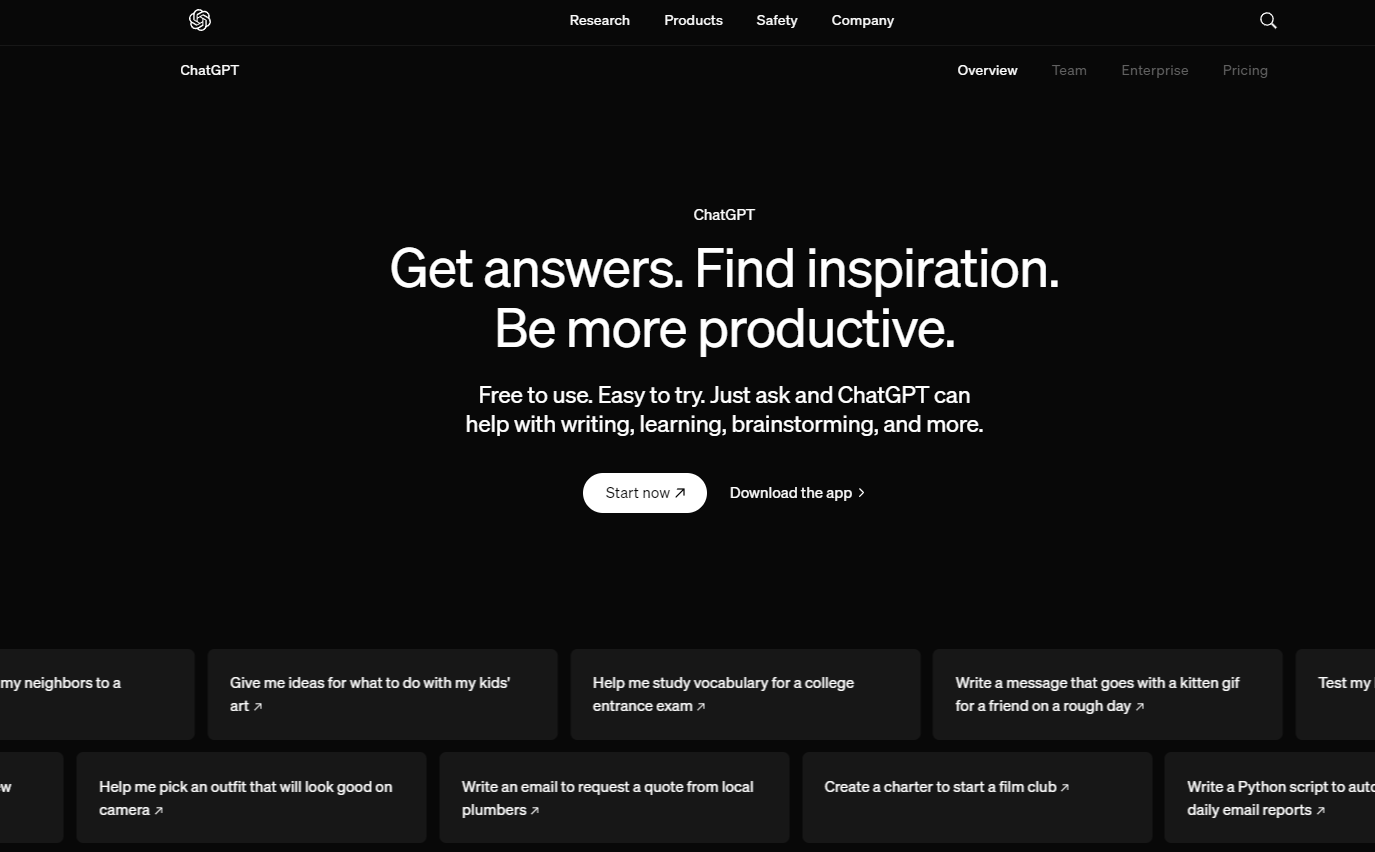 ChatGPT homepage