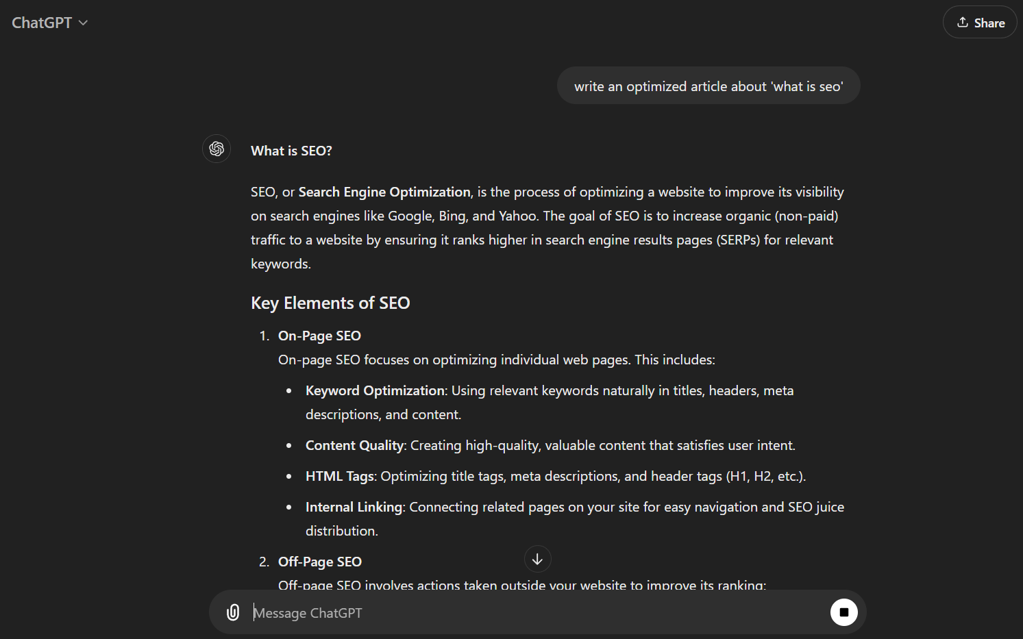 Chatgpt seo example