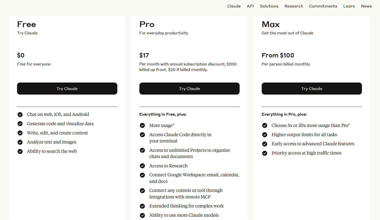 Claude package pricing