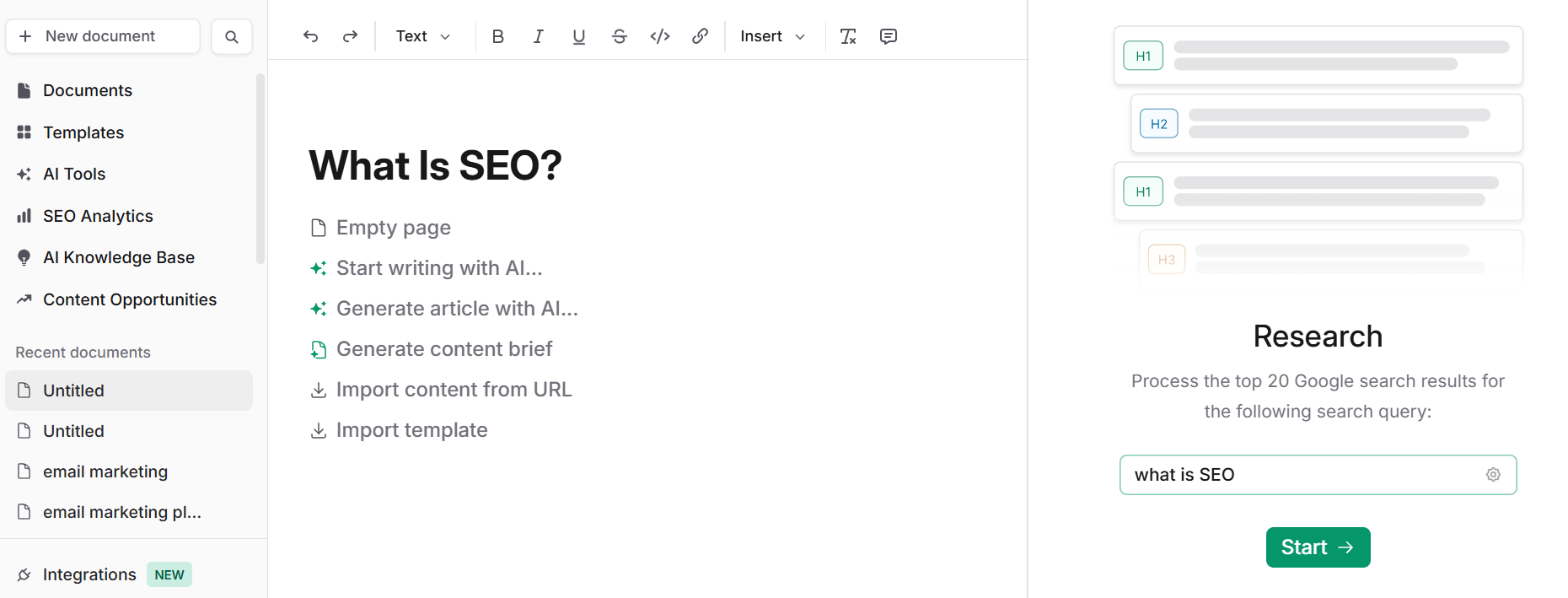 What is SEO Document in Frase