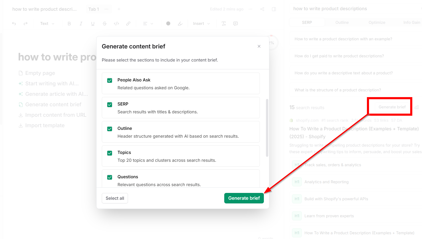 How to create a content brief in Frase