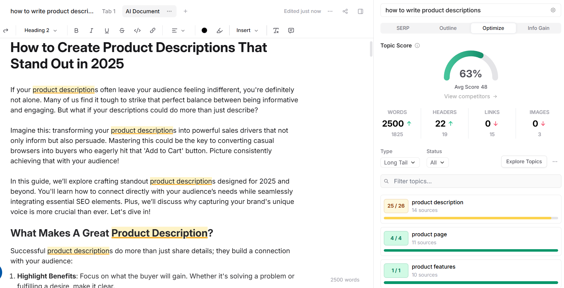 A sample of AI writing in Frase