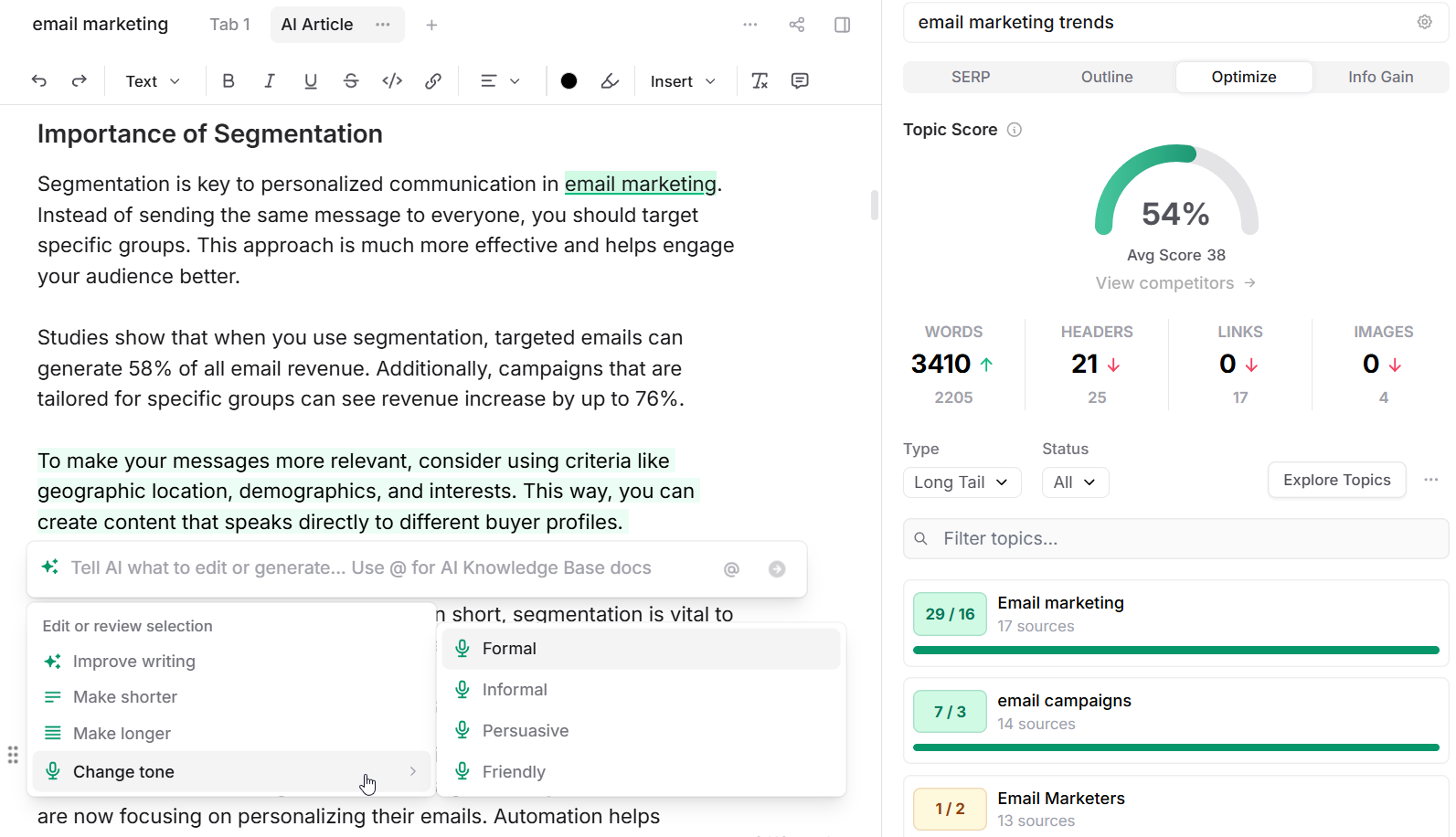 AI-assisted document editor in Frase